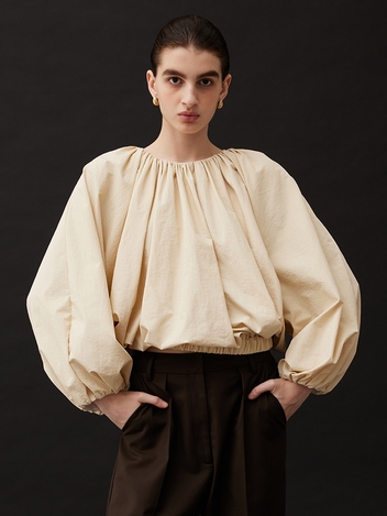 Volume Banding Blouse In Beige