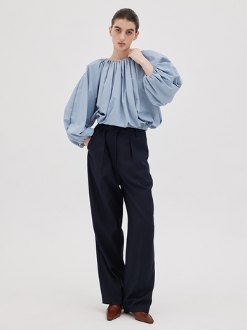 Pin-Tuck Wide Trousers In Navy