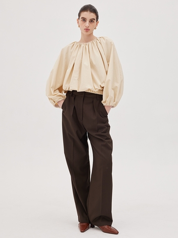 Pin-Tuck Wide Trousers In Brown