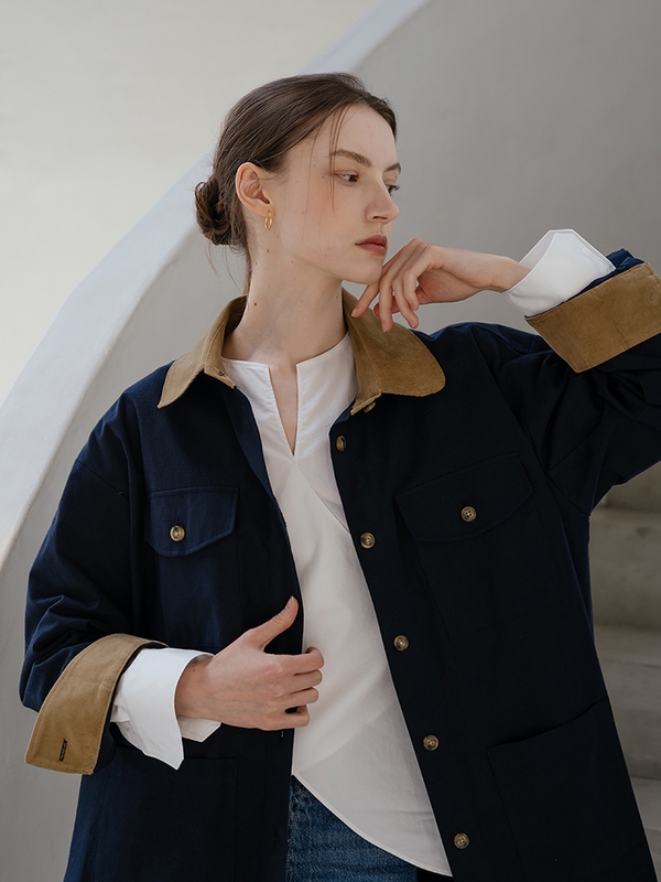 Corduroy Collar Navy Jacket