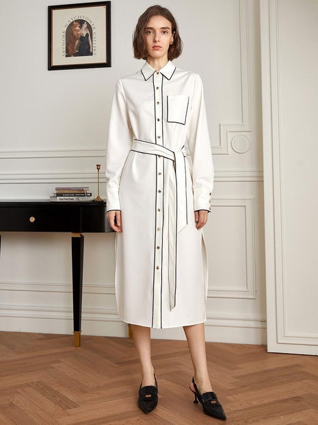 (10/4일 예약배송)YY_Color-blocked belted shirt dress