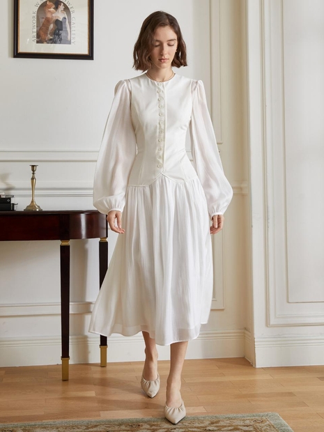 (10/4일 예약배송)YY_Palace button lantern sleeve dress