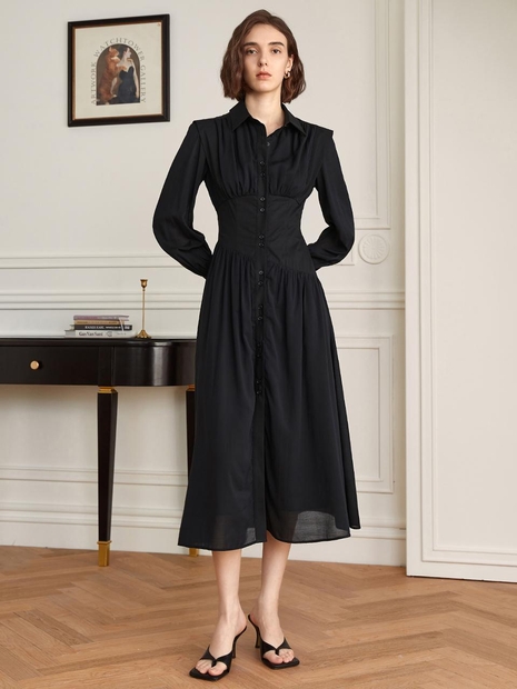 (10/4일 예약배송)YY_French mood waist shirt dress_BLACK