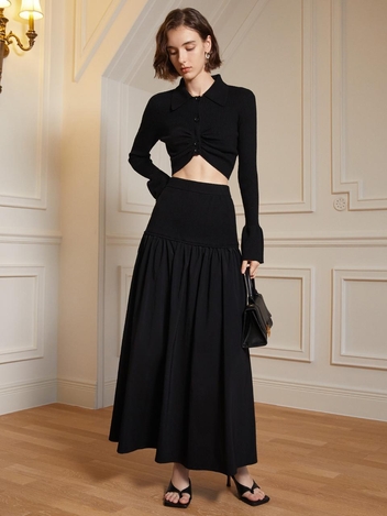 (10/4일 예약배송)YY_Dark splicing pleated skirt