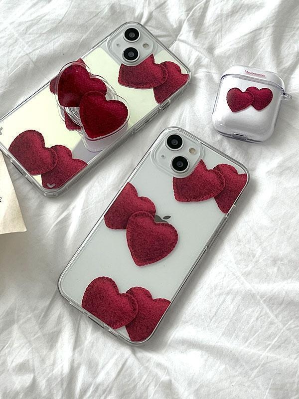 red felt heart pattern 디자인 [클리어 폰케이스]