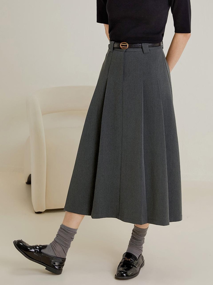 LS_A-line pleated long skirt