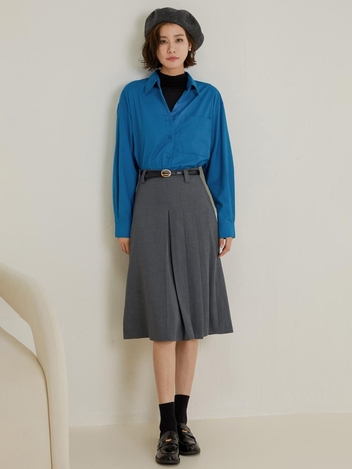 [10/6 예약배송] LS _Gray high waist pleated midi skirt