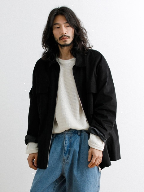 러기드하우스 : 미니멀 투웨이 오버핏 자켓 블랙