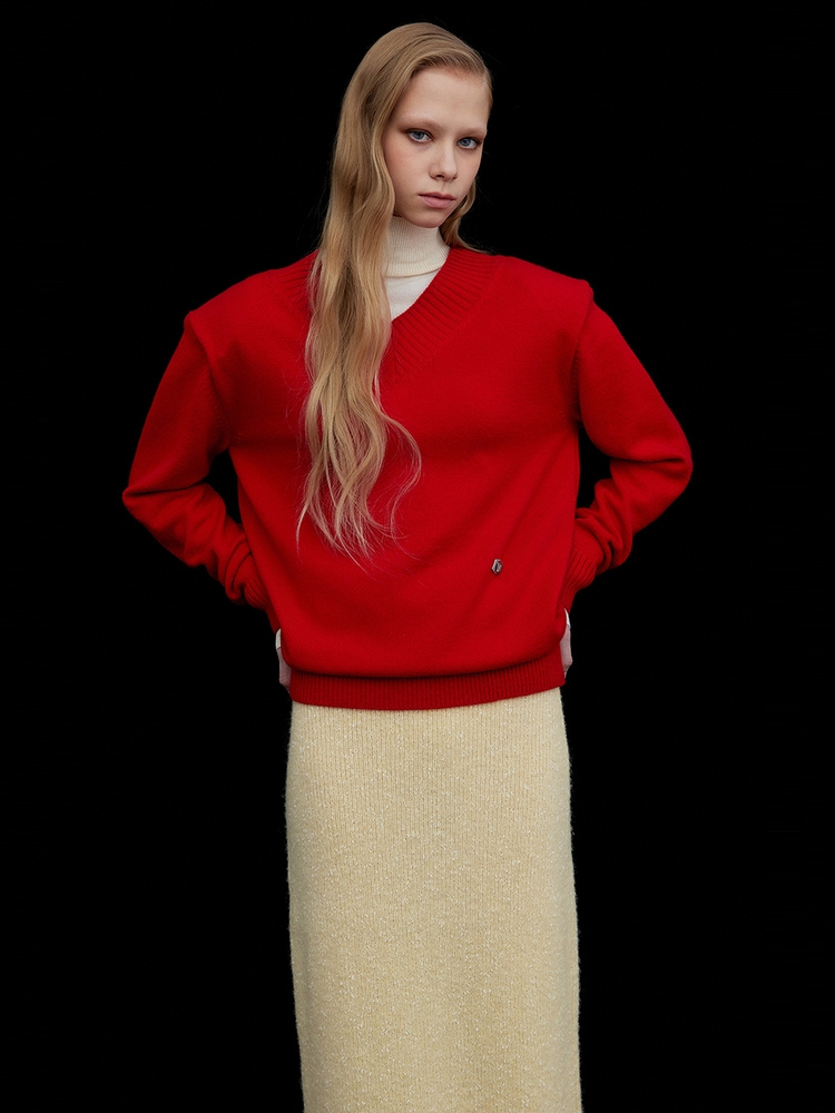 Classic V-neck Knit_Red