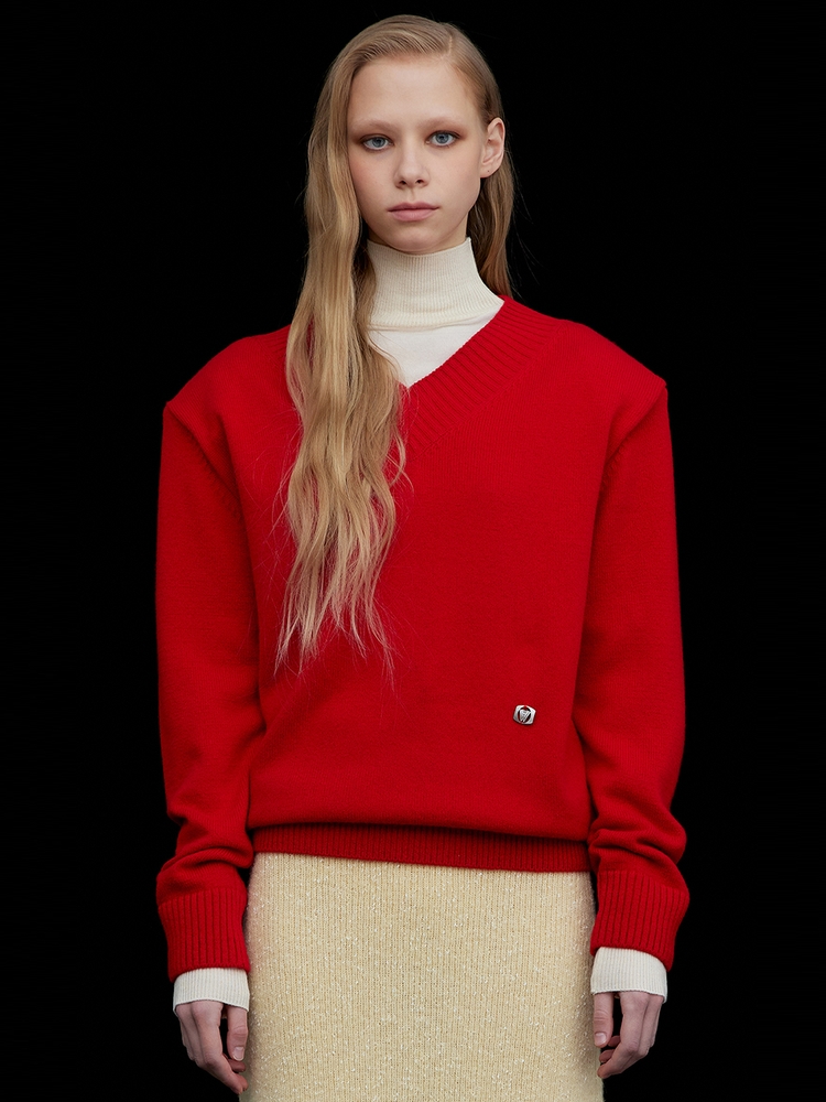 Classic V-neck Knit_Red