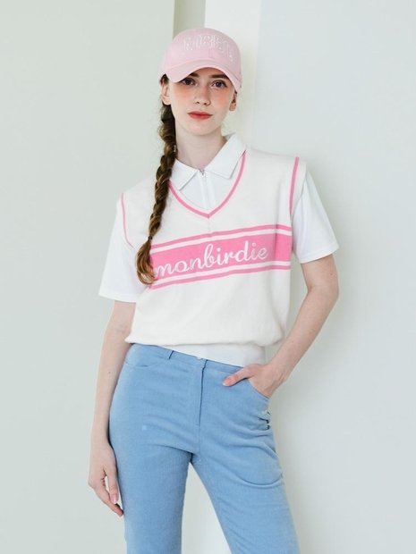 LOGO EMBROIDERY VEST 로고 자수 컬러블록 베스트 PINK