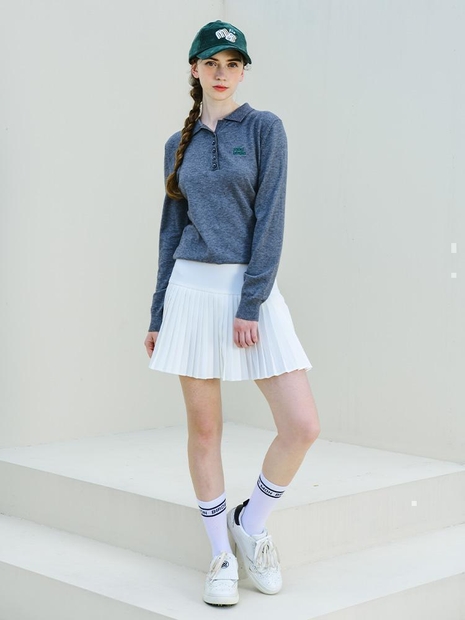 WARM PLEATS EMBROIDERED 기모 자수포인트 스커트 WHITE
