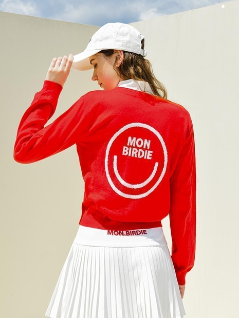 SMILE V-NECK GOLF CARDIGAN 몽버디 스마일컬러 가디건_RED