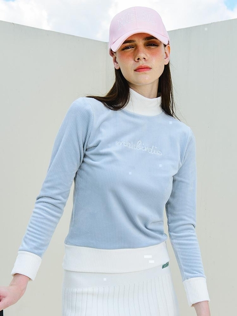 SOFT VELVET STRETCH 벨벳 골지 모크넥 기모 티셔츠 _BLUE