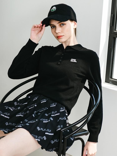 MONBIRDIE OPEN NECK KNIT 몽버디 버튼오픈넥 카라니트_BLACK