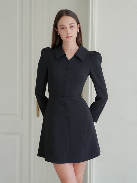 TAILORED COLLAR FLARE ONEPIECE_BLACK