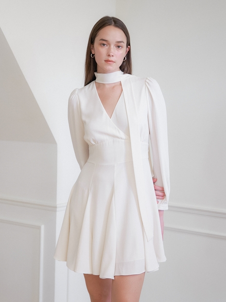 TIE COLLAR FLARE ONEPIECE_IVORY