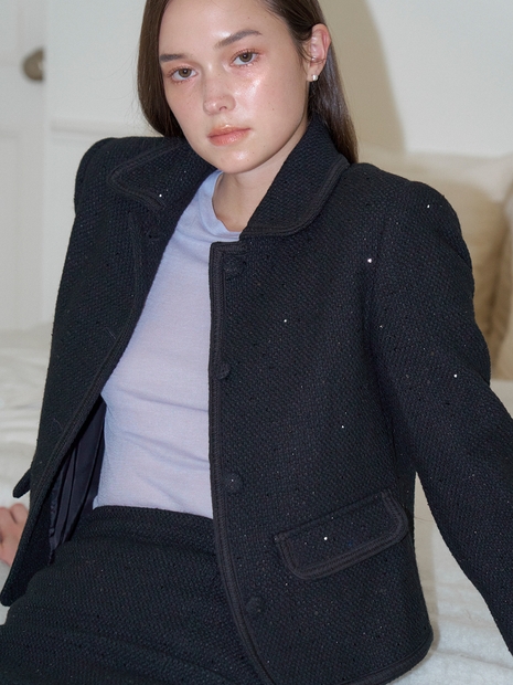 LUNA SPANGLE TWEED JACKET_BLACK