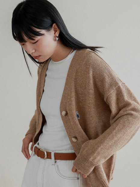 Lossy  Cashmere Patch V Cardigan_beige