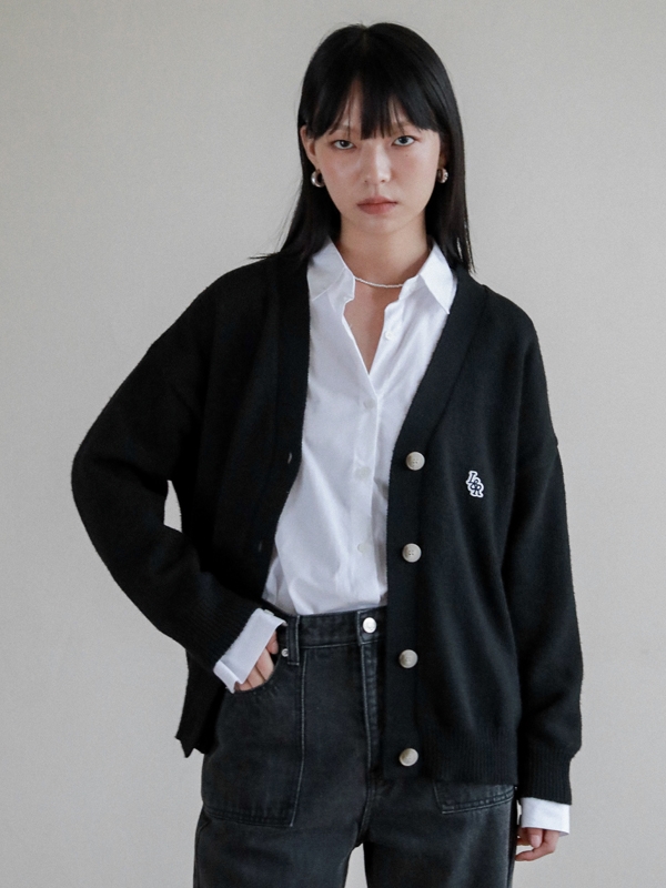 Lossy Cashmere Patch V Cardigan_black