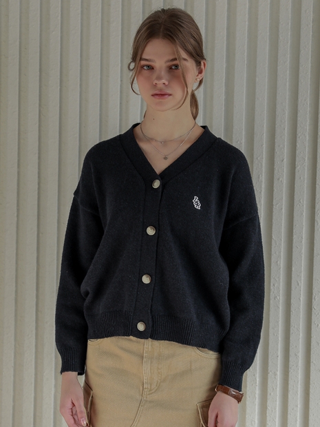 Lossy  Cashmere Patch V Cardigan_navy