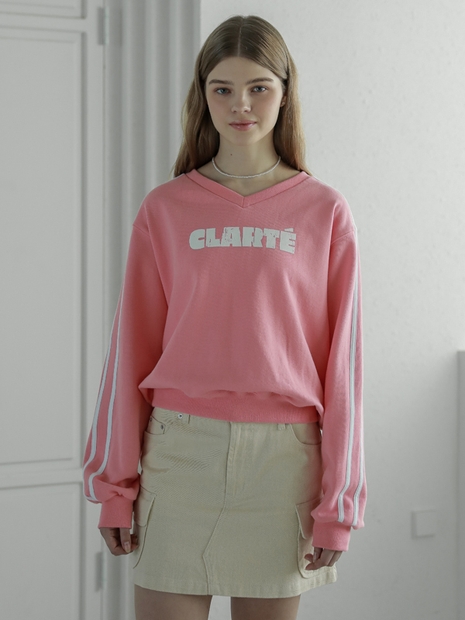 Lossy  Line Point V-Neck Sweatshirt_pink