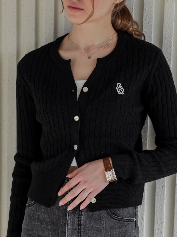 Lossy Cashmere Cable Patch Cardigan_black