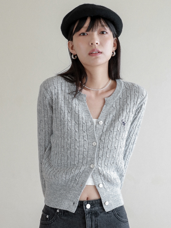 Lossy Cashmere Cable Patch Cardigan_gray