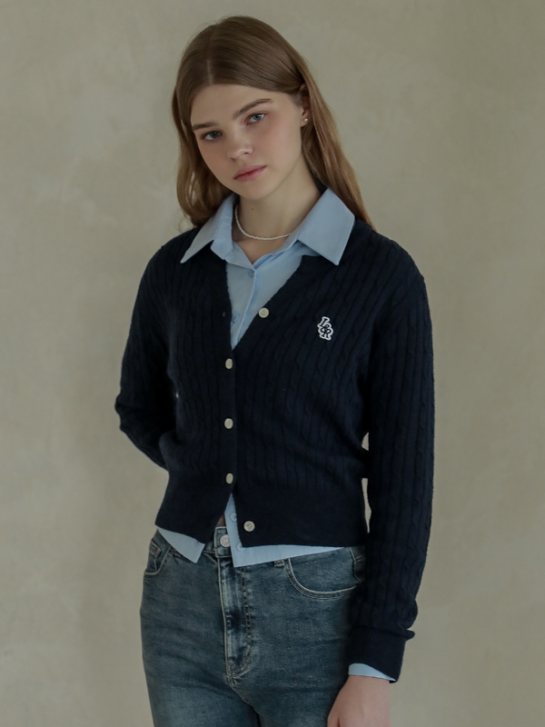 Lossy  Cashmere Cable Patch Cardigan_navy