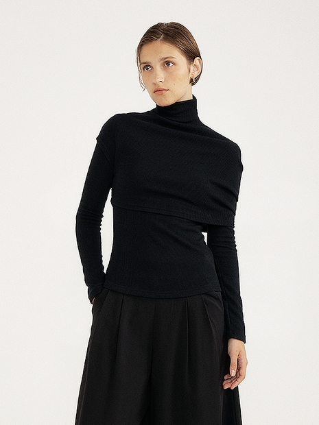 Two-way Cape Turtleneck Sleeve (set)(black)