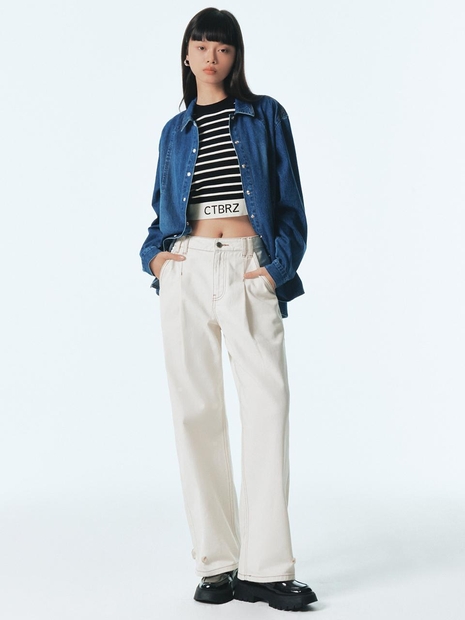 원턱 와이드 데님 팬츠_CREAM
