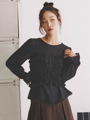 Smocking Ciel Bustier Blouse_black