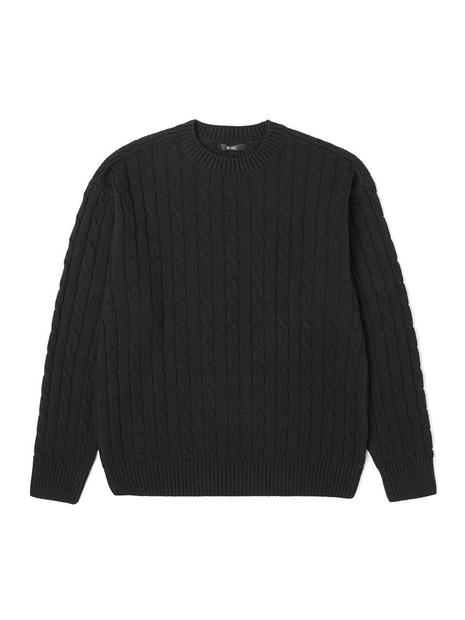 23 FW 남여공용 라운드넥 꽈배기 케이블 니트 (BLACK)