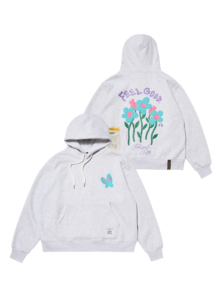 FLOWER OVERSIZED HOODIE WHITE MELANGE