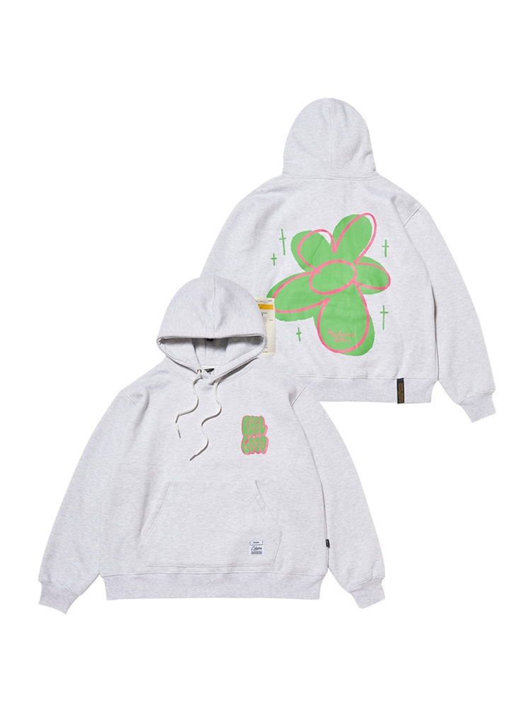 GRAFFITI FLOWER OVERSIZED HOODIE WHITE MELANGE