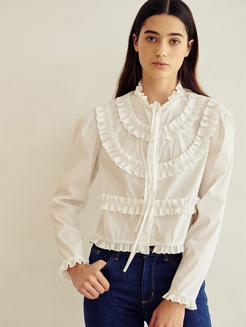 [10/17 배송] TAV Signature Frill Ribbon Blouse - White