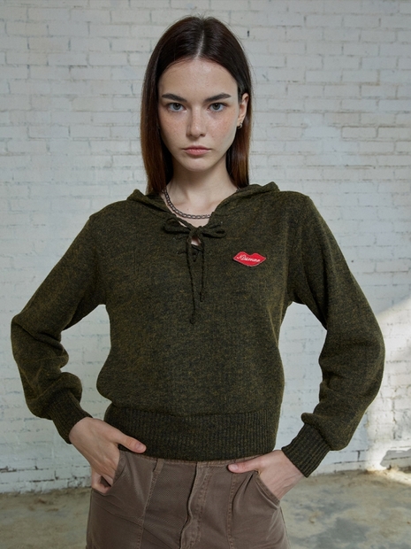 KISS CORSET KNIT HOODIE [KHAKI]