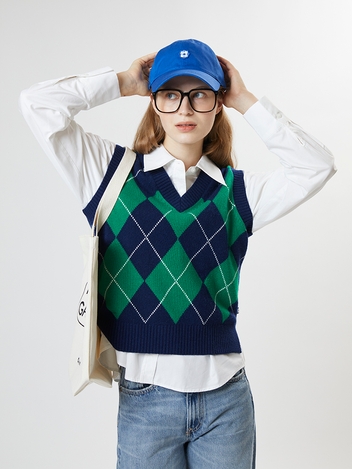 울 캐시미어 아가일 베스트 NAVY