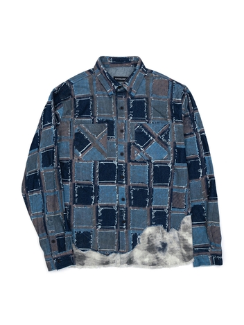 BBD Classic Logo Patchwork Pattern Layered Denim Shirt (Blue)
