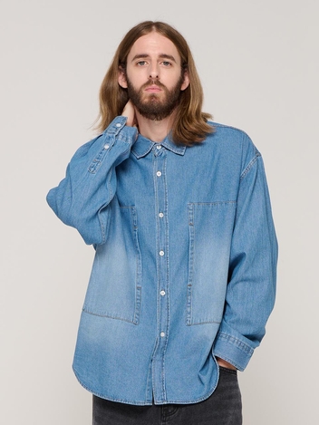 WASHING SQUARE DENIM SHIRT (BLUE)