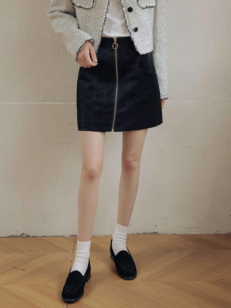 DD_Velvet metal zipper skirt