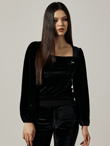 VELVET SQURE-NECK LONG SLEEVE[BLACK]