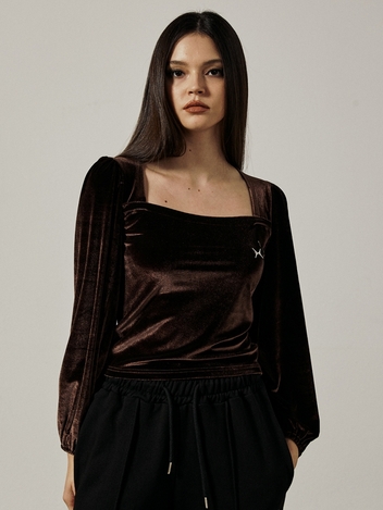 VELVET SQURE-NECK LONG SLEEVE[BROWN]