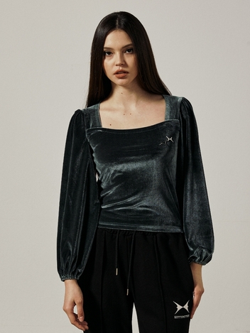 VELVET SQURE-NECK LONG SLEEVE[GREEN]