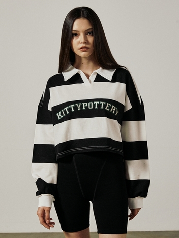 STRIPE LOGO CROP T-SHIRTS [WHITE]