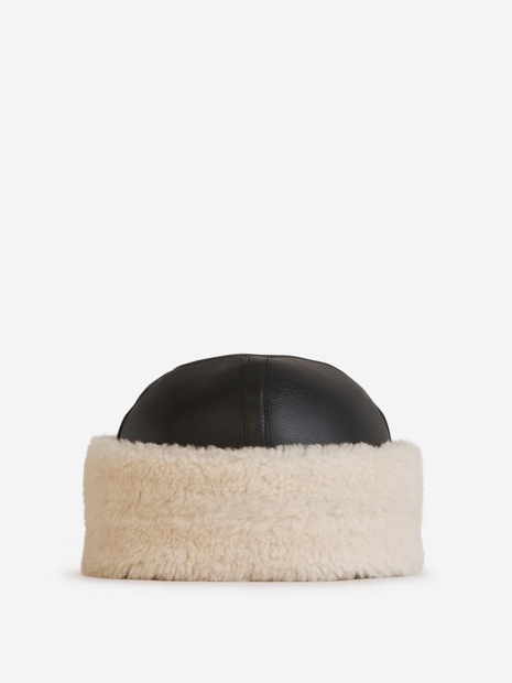  Two-tone Leather Hat 234-WSAHT146-LE0022SHEARLING WINTER HAT