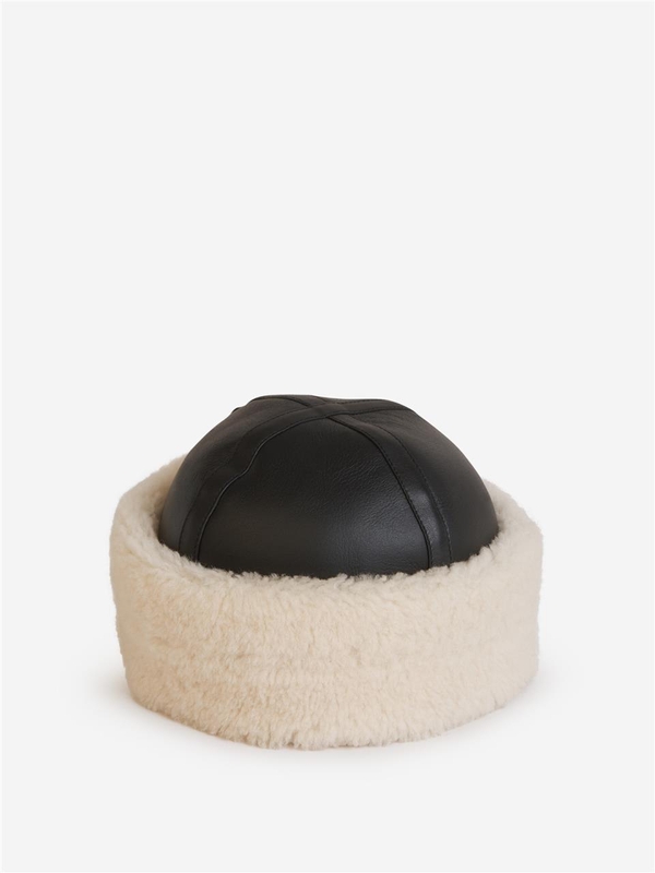  Two-tone Leather Hat 234-WSAHT146-LE0022SHEARLING WINTER HAT