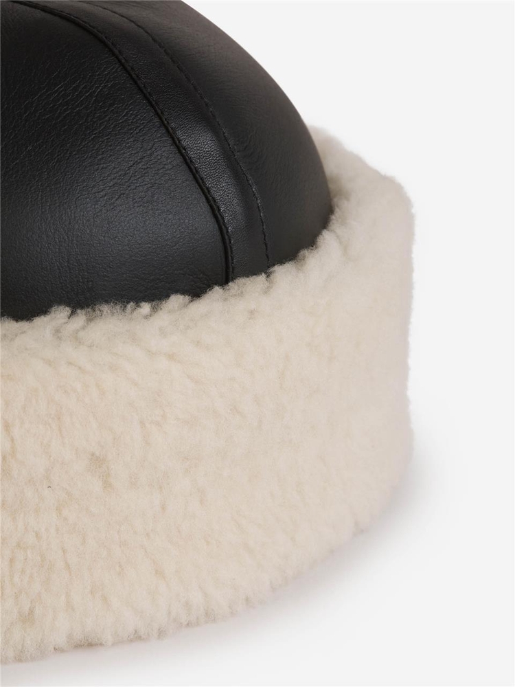  Two-tone Leather Hat 234-WSAHT146-LE0022SHEARLING WINTER HAT