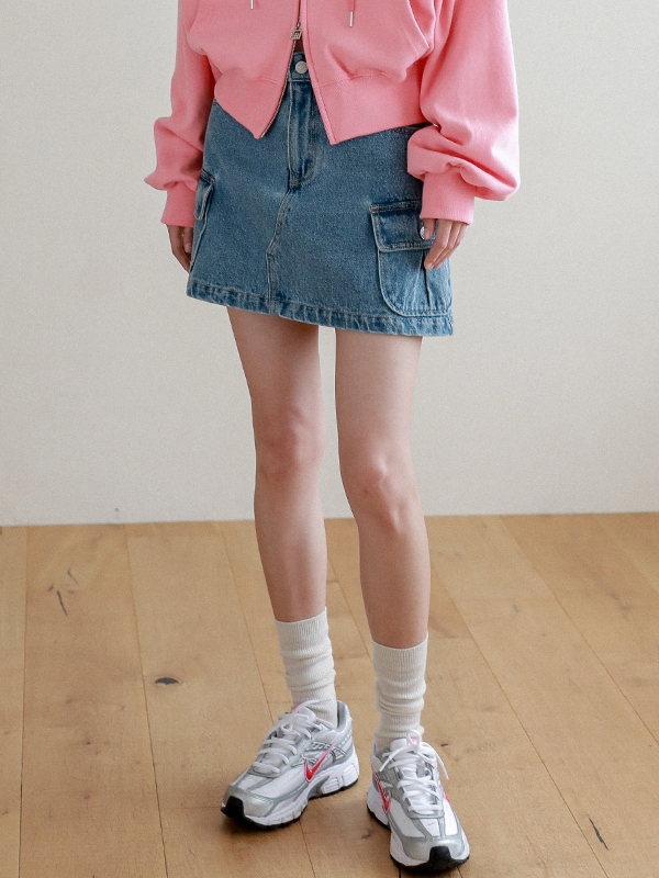 Lossy Row washing cargo short skirt_denimblue