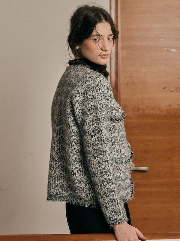 PM_Gray tweed knitted jacket